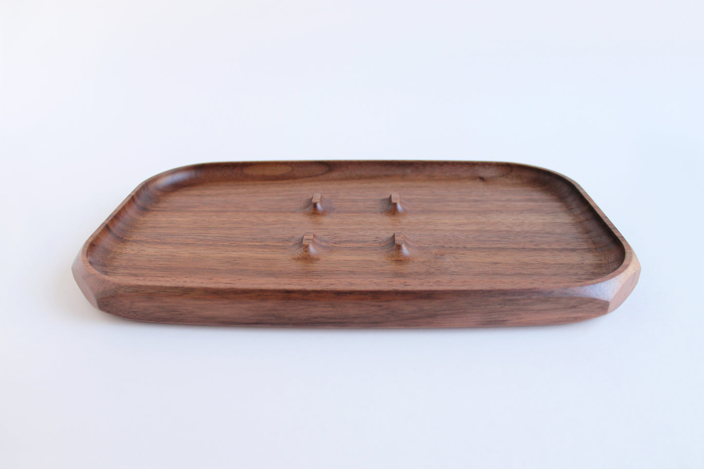 EDC Park Tray in Walnut tray with center ramps for everyday carry items. Front View
