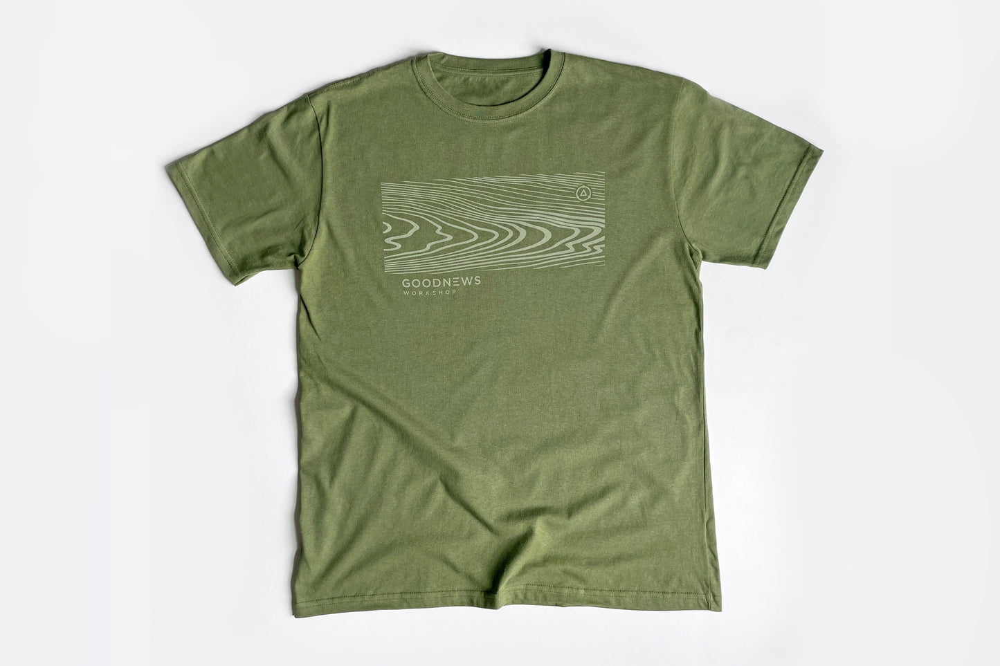 Earth Olive Green Grain T Shirt shown on white backgorund
