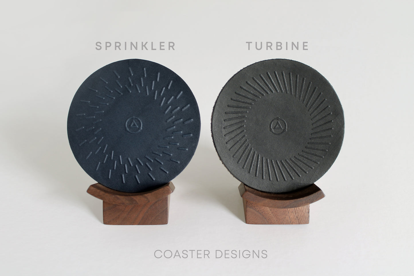 Leather coaster embossed design options Sprinkler or Turbine