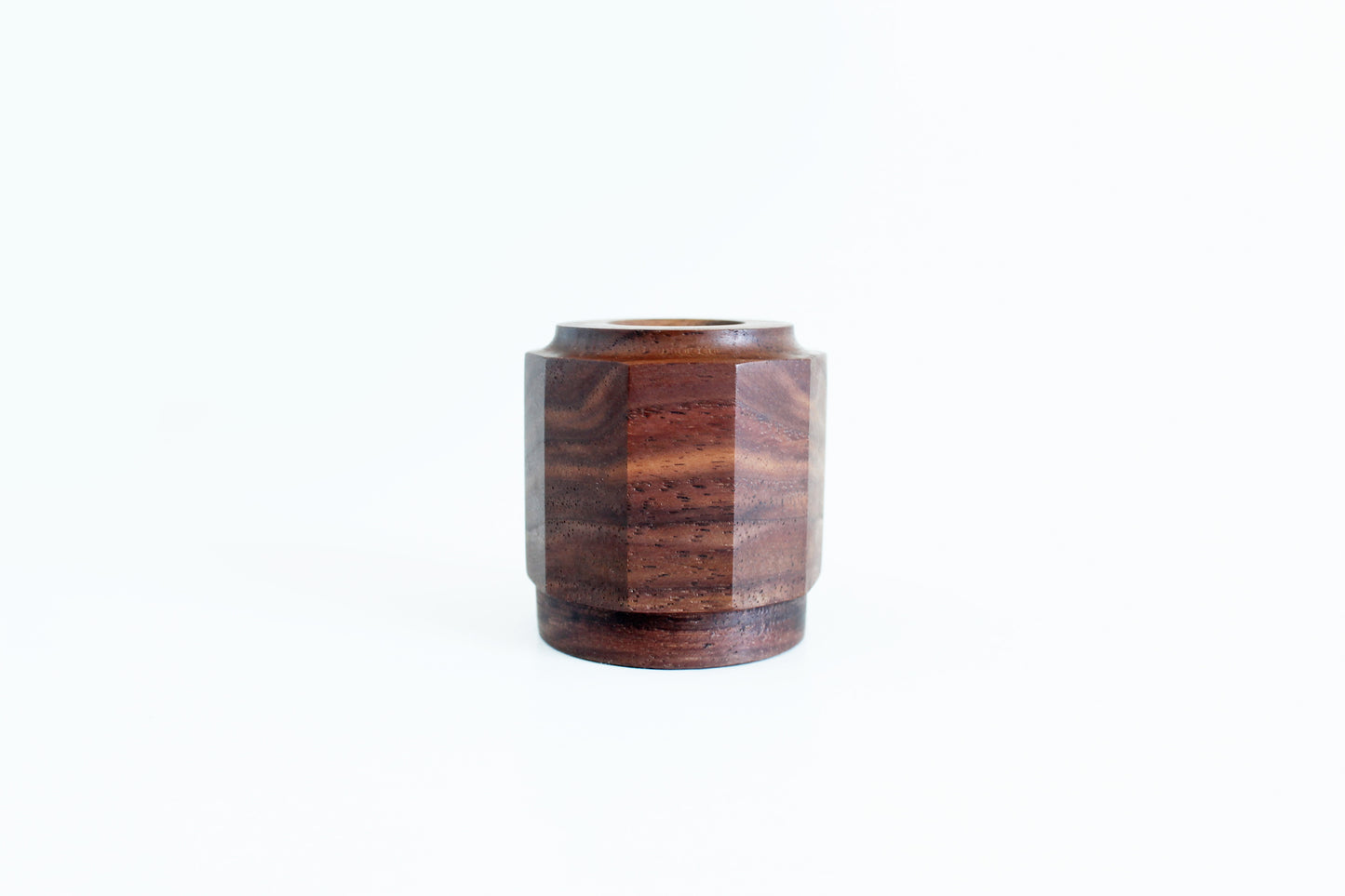 Walnut pen holder with half round edge detail from side