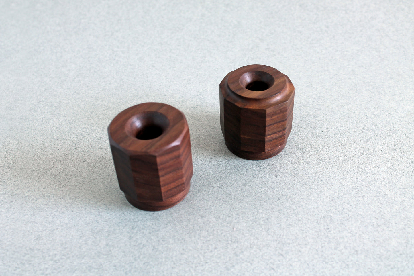 Walnut pen holder with chamfer or half round edge detail. Looking down angle