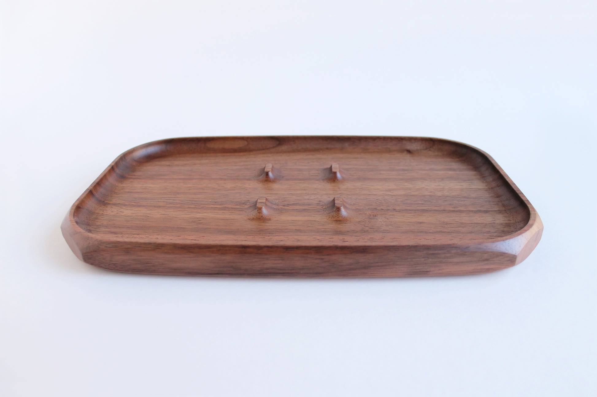 EDC Park Tray in Walnut tray with center ramps for everyday carry items. Front View